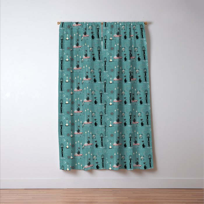 Mid Century Kitty Mischief - ©studioxtine Window Curtain Gallery Image 3