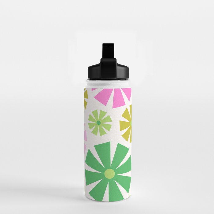 Retro Pinwheel Snowflakes - Green & Pink Water Bottle Gallery Image 2