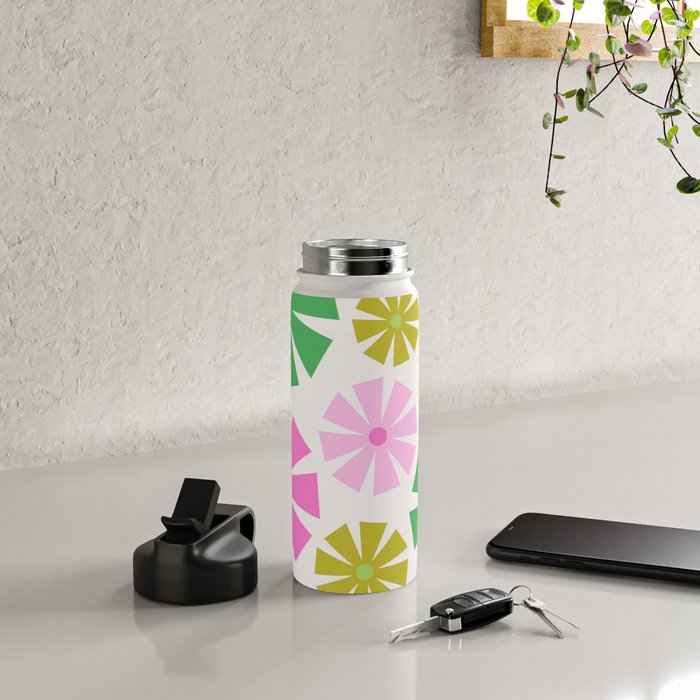 Retro Pinwheel Snowflakes - Green & Pink Water Bottle Gallery Image 4