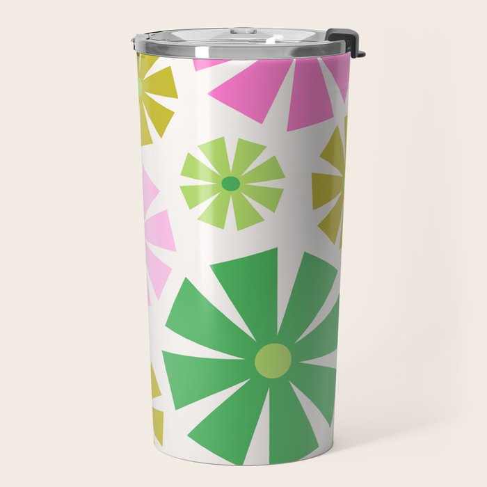 Retro Pinwheel Snowflakes - Green & Pink Travel Mug Gallery Image 2
