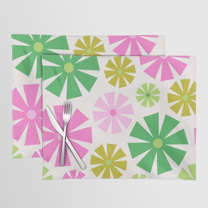 Retro Pinwheel Snowflakes - Green & Pink Placemat Gallery Image 1