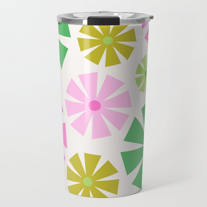 Retro Pinwheel Snowflakes - Green & Pink Travel Mug Gallery Image 1
