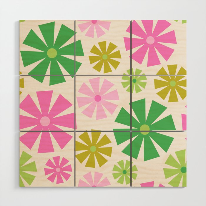 Retro Pinwheel Snowflakes - Green & Pink Wood Wall Art Gallery Image 1