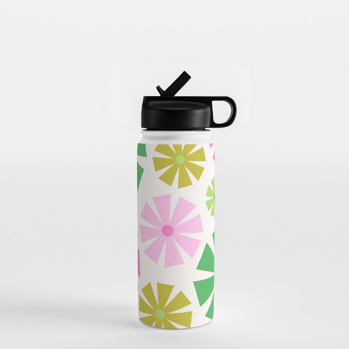 Retro Pinwheel Snowflakes - Green & Pink Water Bottle Gallery Image 1