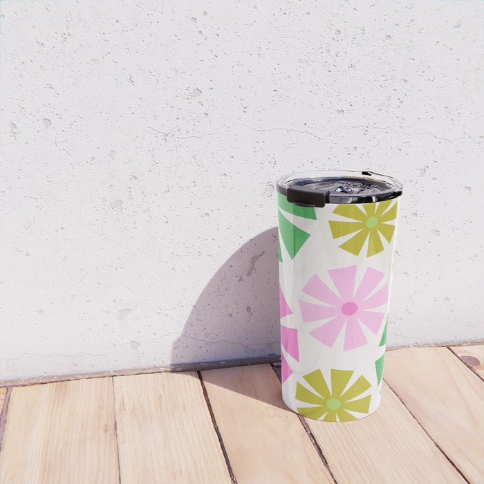 Retro Pinwheel Snowflakes - Green & Pink Travel Mug Gallery Image 4