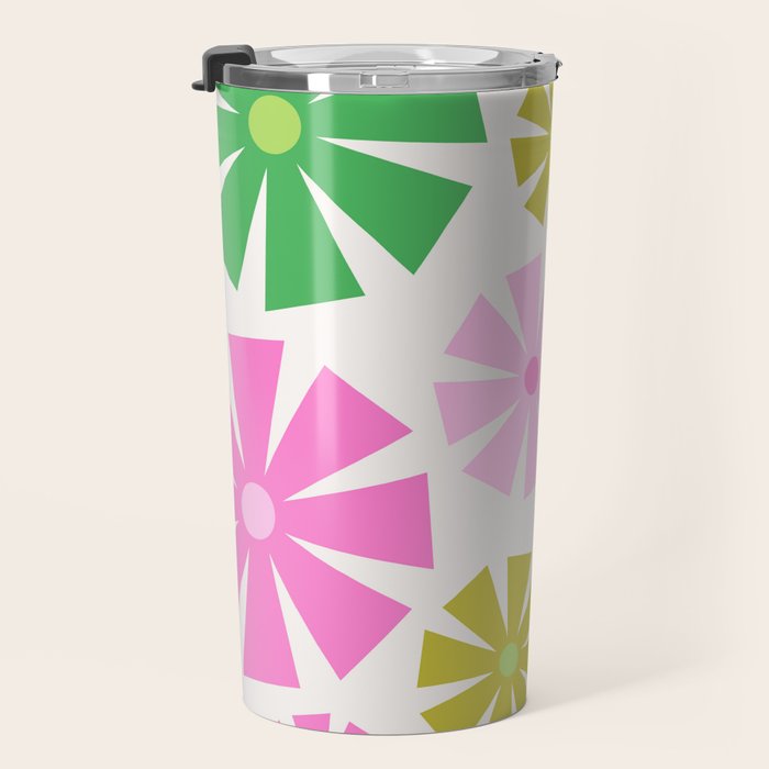 Retro Pinwheel Snowflakes - Green & Pink Travel Mug Gallery Image 3