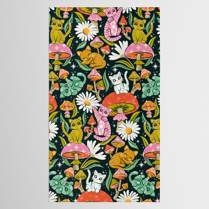Kittens & Shrooms - Rainbow on Teal Tablecloth Gallery Image 2