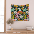 Kittens & Shrooms - Rainbow on Teal Wall Tapestry Gallery Image 2