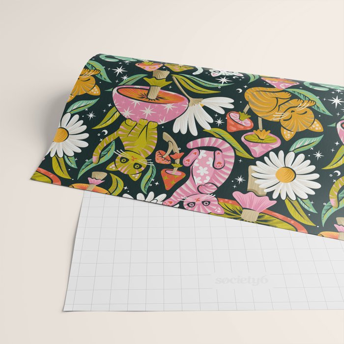 Kittens & Shrooms - Rainbow on Teal Wrapping Paper Gallery Image 2