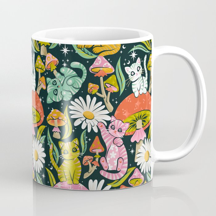 Kittens & Shrooms - Rainbow on Teal Coffee Mug Gallery Image 1