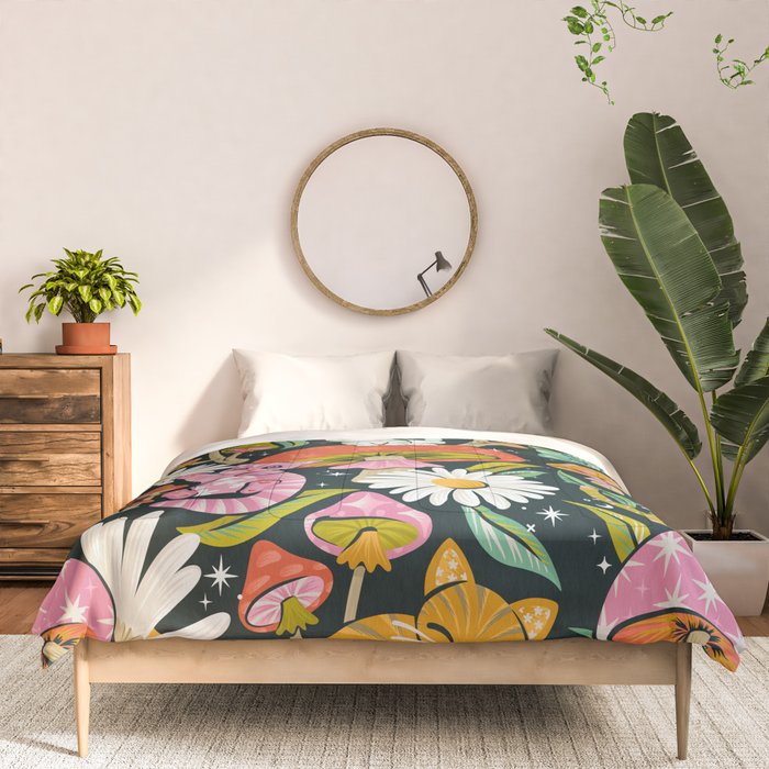Kittens & Shrooms - Rainbow on Teal Comforter Gallery Image 3