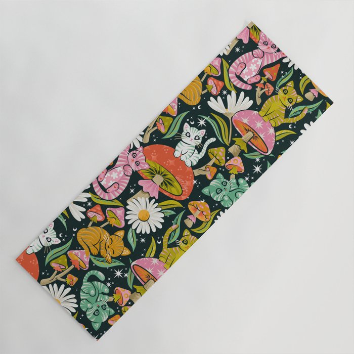 Kittens & Shrooms - Rainbow on Teal Yoga Mat Gallery Image 1