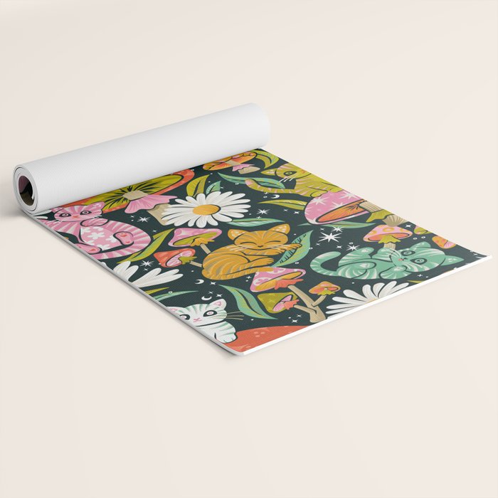 Kittens & Shrooms - Rainbow on Teal Yoga Mat Gallery Image 2