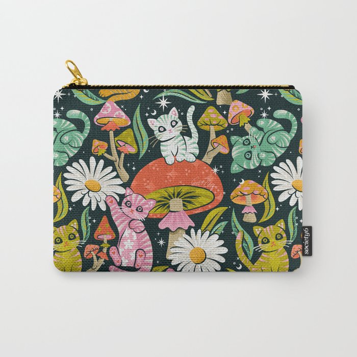 Kittens & Shrooms - Rainbow on Teal Carry All Pouch Gallery Image 1