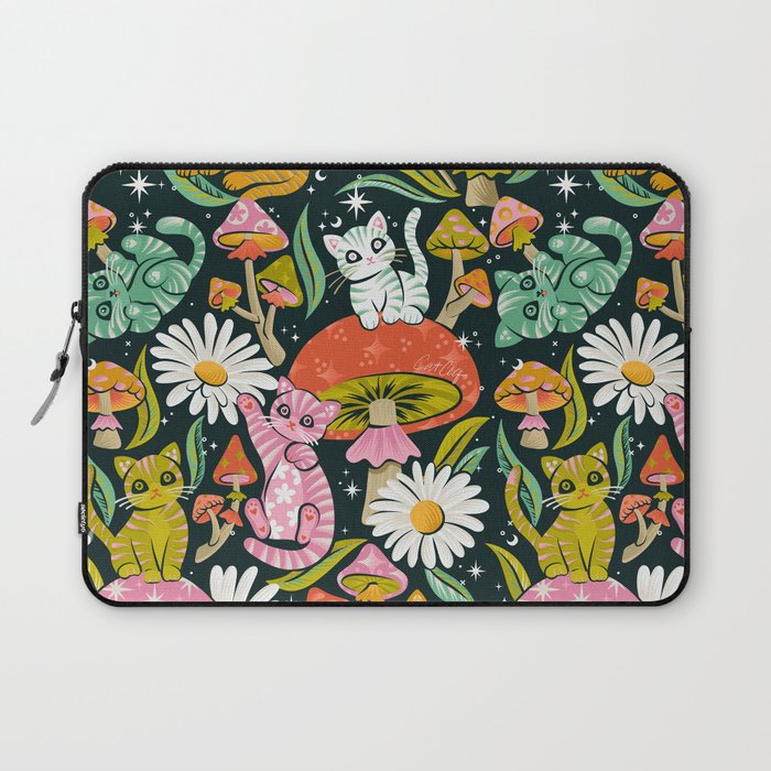 Kittens & Shrooms - Rainbow on Teal Laptop Sleeve Gallery Image 1