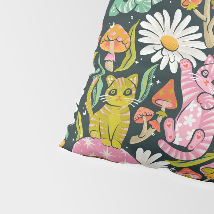 Kittens & Shrooms - Rainbow on Teal Pillow Sham Gallery Image 4