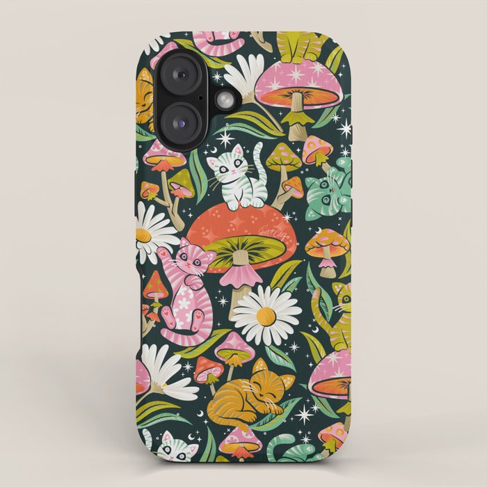 Kittens & Shrooms - Rainbow on Teal iPhone Case Gallery Image 1