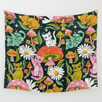 Kittens & Shrooms - Rainbow on Teal Wall Tapestry Gallery Image 4