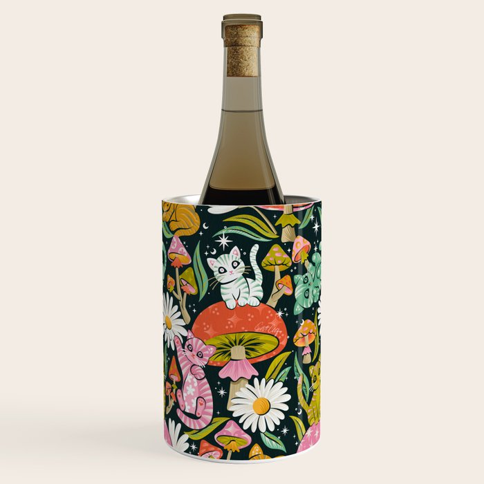 Kittens & Shrooms - Rainbow on Teal Wine Chiller Gallery Image 1