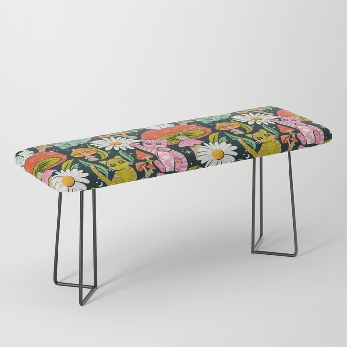 Kittens & Shrooms - Rainbow on Teal Bench Gallery Image 1