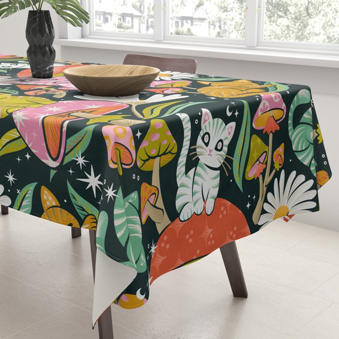 Kittens & Shrooms - Rainbow on Teal Tablecloth Gallery Image 3