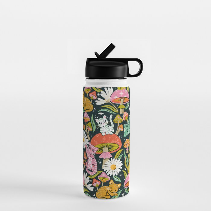 Kittens & Shrooms - Rainbow on Teal Water Bottle Gallery Image 1