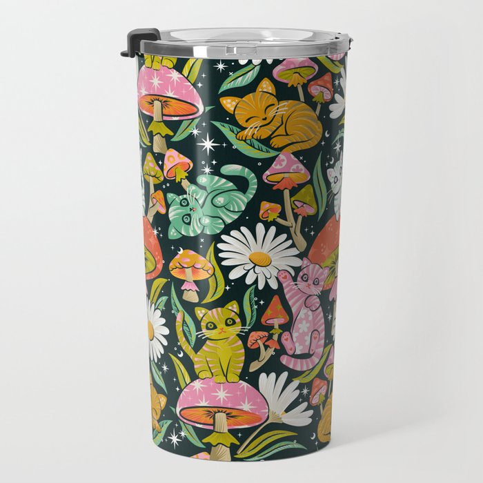Kittens & Shrooms - Rainbow on Teal Travel Mug Gallery Image 3