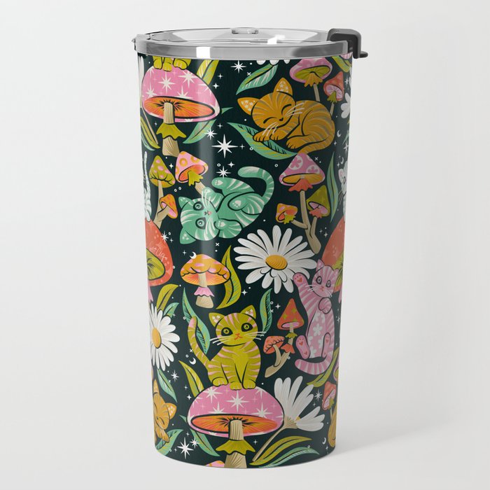 Kittens & Shrooms - Rainbow on Teal Travel Mug Gallery Image 2