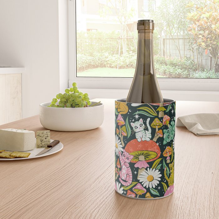 Kittens & Shrooms - Rainbow on Teal Wine Chiller Gallery Image 4