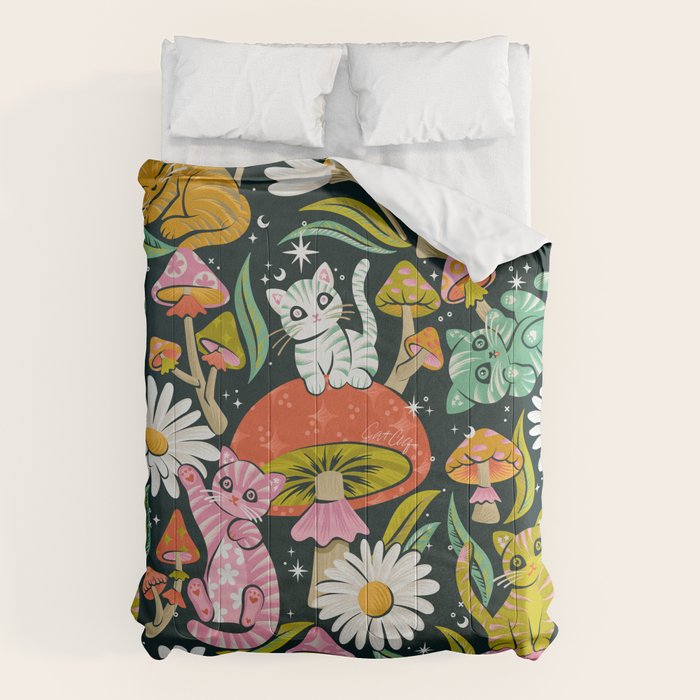 Kittens & Shrooms - Rainbow on Teal Comforter Gallery Image 6