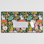 Kittens & Shrooms - Rainbow on Teal Desk Mat Gallery Image 1