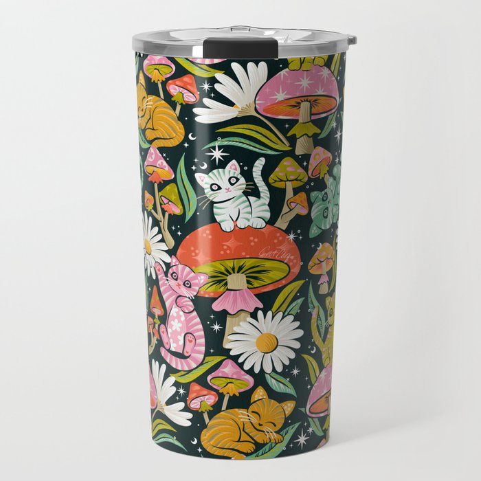 Kittens & Shrooms - Rainbow on Teal Travel Mug Gallery Image 1