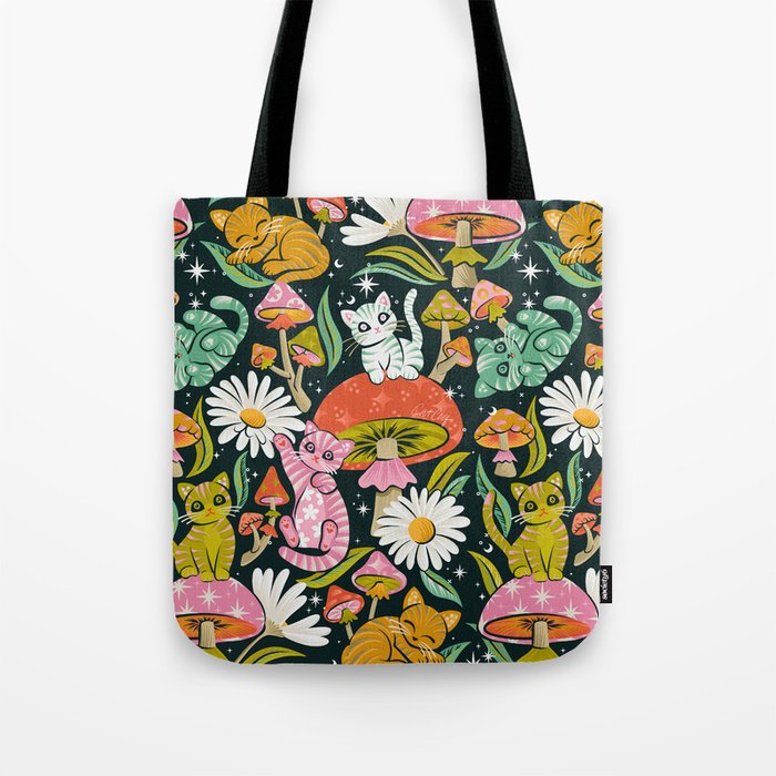 Kittens & Shrooms - Rainbow on Teal Tote Bag Gallery Image 1
