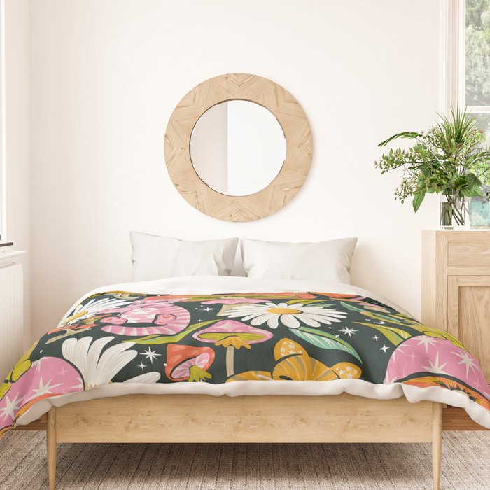 Kittens & Shrooms - Rainbow on Teal Duvet Cover Gallery Image 3