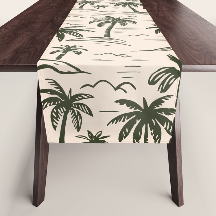 Vintage tropical palm tree island pattern Table Runner Gallery Image 1