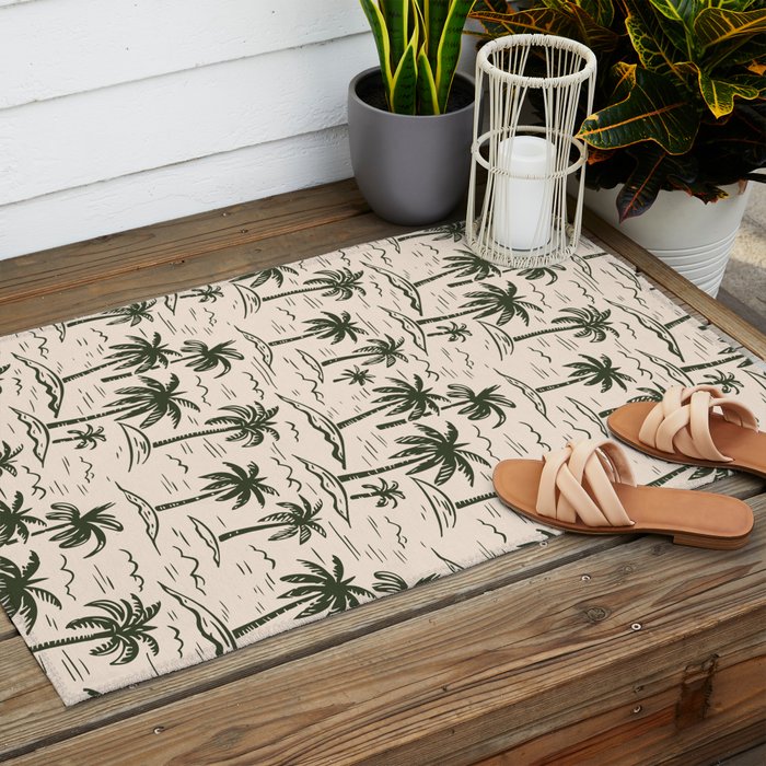 Vintage tropical palm tree island pattern Outdoor Rug Gallery Image 2