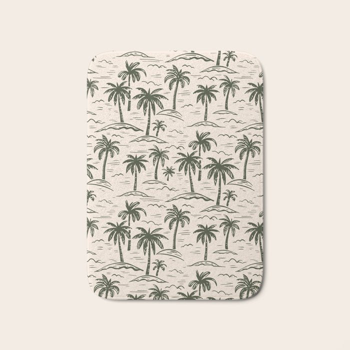Vintage tropical palm tree island pattern Bath Mat Gallery Image 1