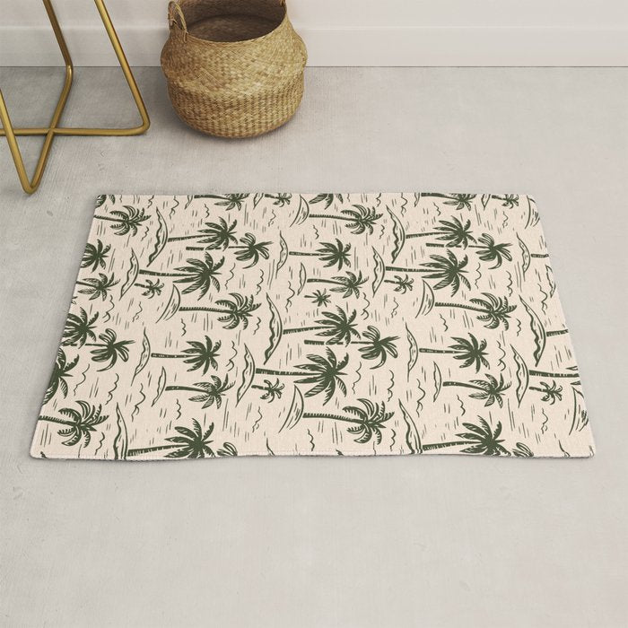 Vintage tropical palm tree island pattern Rug Gallery Image 1