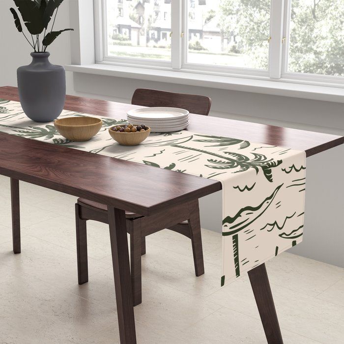Vintage tropical palm tree island pattern Table Runner Gallery Image 2