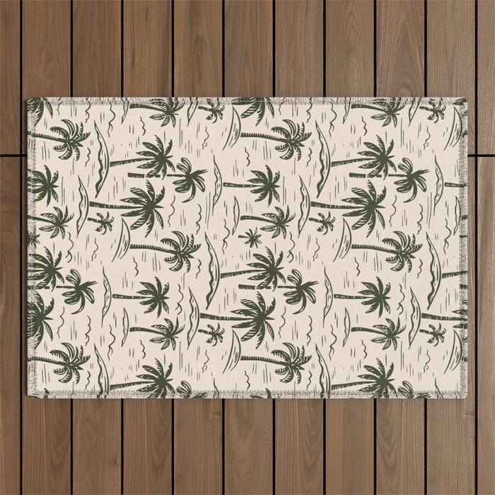 Vintage tropical palm tree island pattern Outdoor Rug Gallery Image 1
