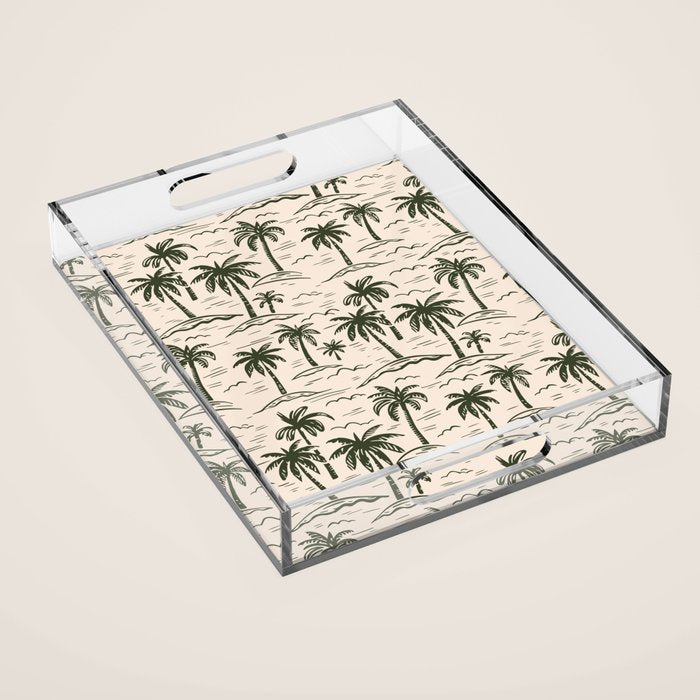 Vintage tropical palm tree island pattern Acrylic Tray Gallery Image 1