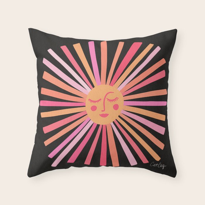 Sunshine - Pink on Charcoal Throw Pillow Gallery Image 1