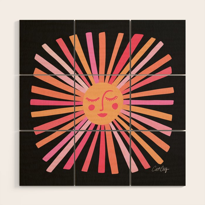 Sunshine - Pink on Charcoal Wood Wall Art Gallery Image 1