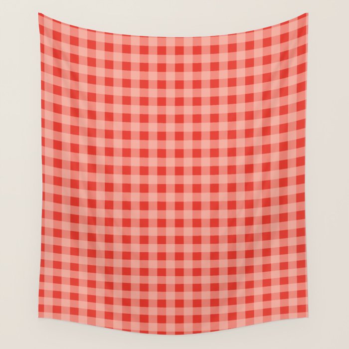 Gingham Plaid Red and Pink  Wall Tapestry Gallery Image 1