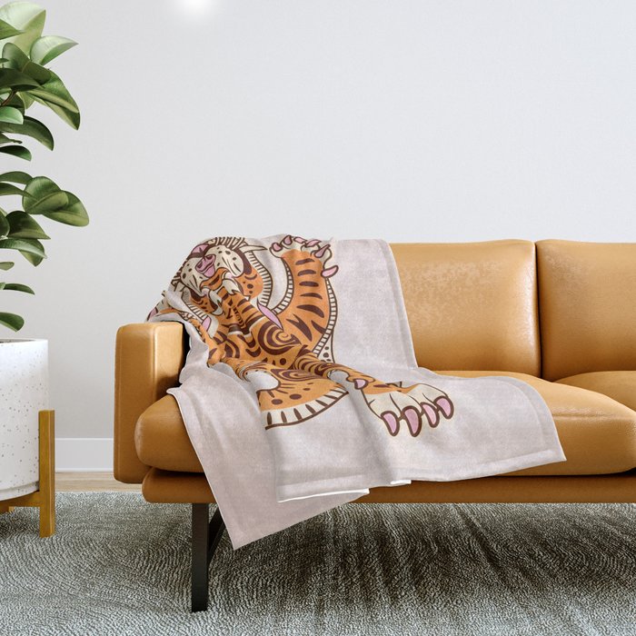 King Of The Jungle 03: Peach Tiger Edition Throw Blanket Gallery Image 1