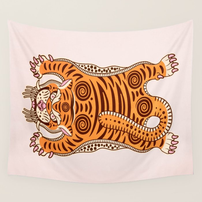 King Of The Jungle 03: Peach Tiger Edition Wall Tapestry Gallery Image 4