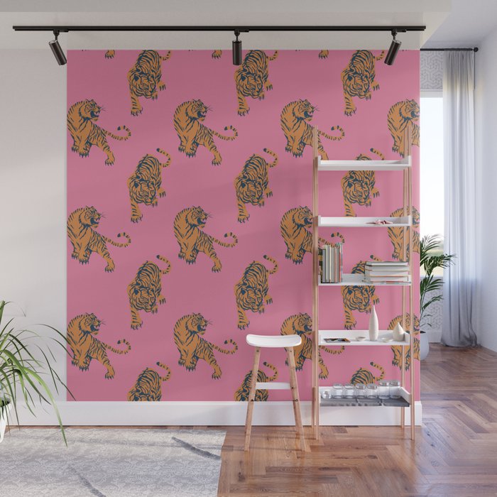 tiger print pink Wall Mural Gallery Image 1