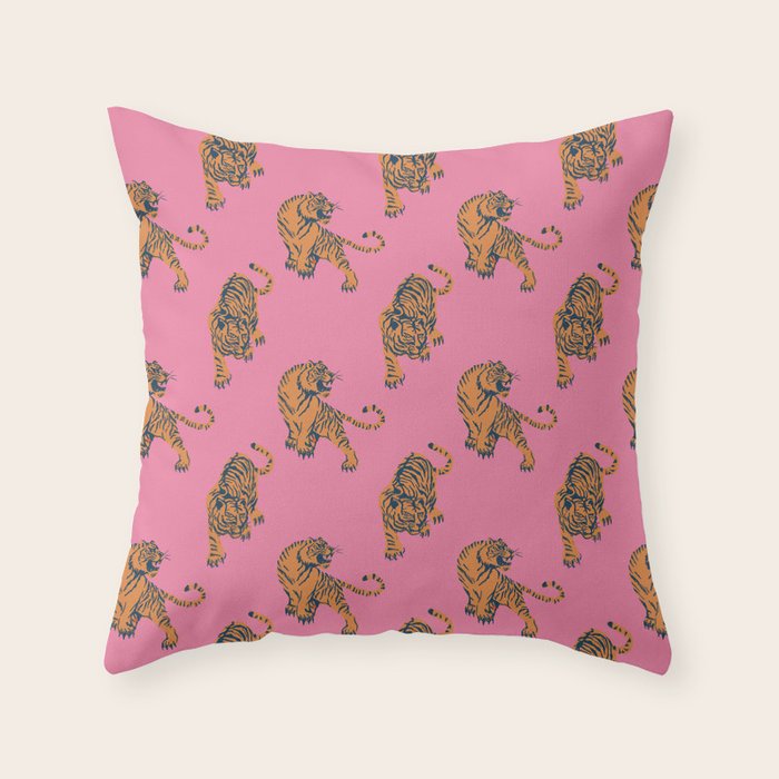 tiger print pink Throw Pillow Gallery Image 1