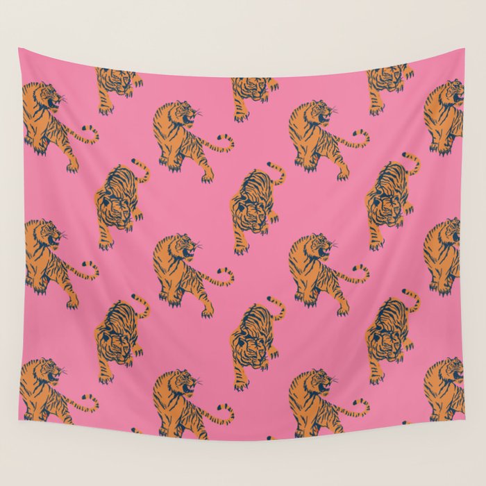 tiger print pink Wall Tapestry Gallery Image 4
