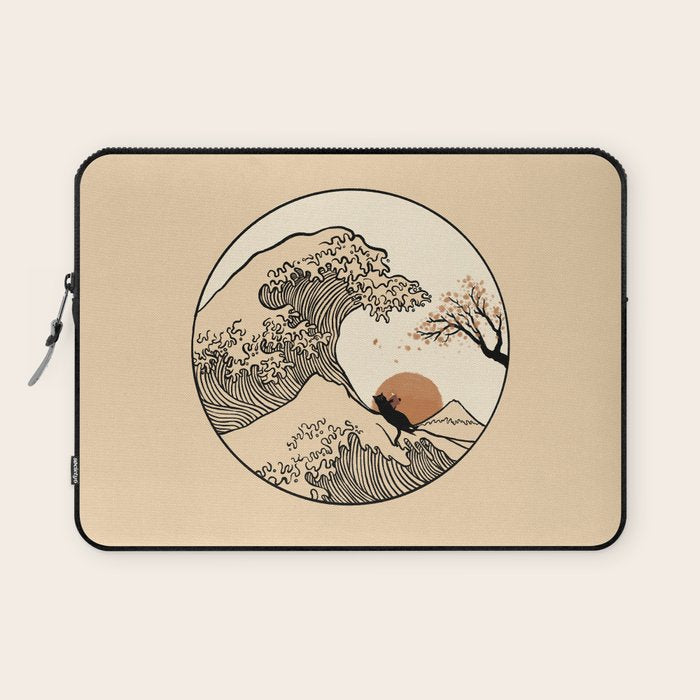 Autumn Tree spring fall Great Wave cat reading Laptop Sleeve Gallery Image 1